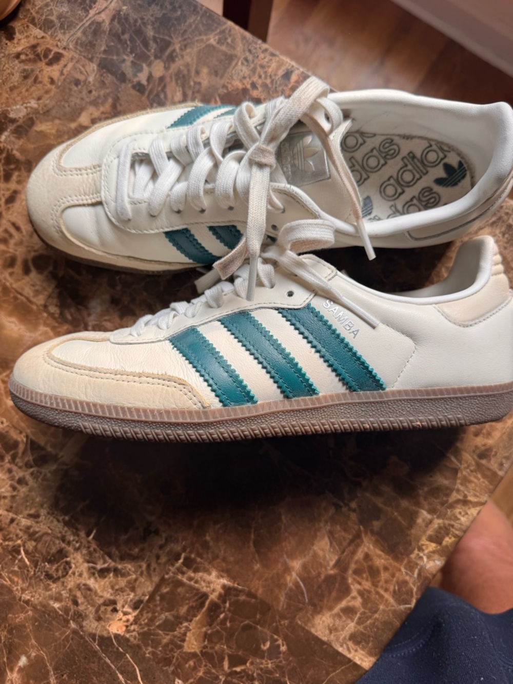 adidas Samba Women’s Sneakers in White with Teal Stripes